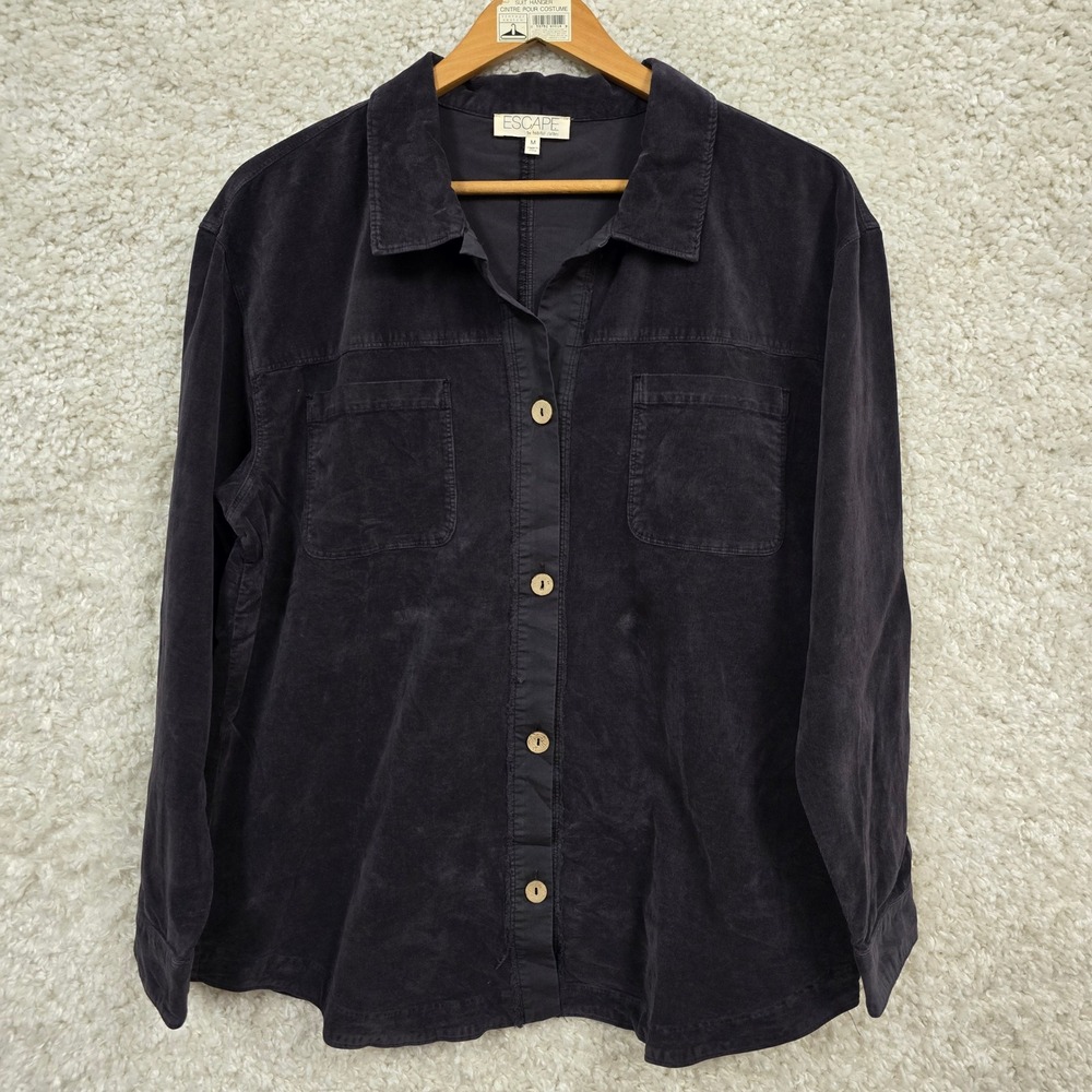 Escape‎ by Habitat Corduroy Shirt Women Size M Black Button Down Long Sleeve Top